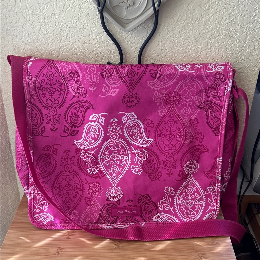 Vera Bradley Lighten Up Pink Nylon Messenger Bag in stamped paisley